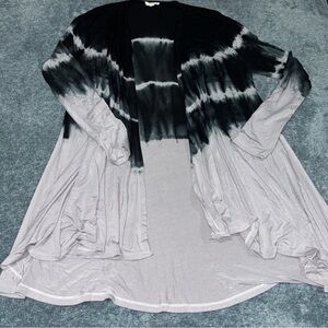 Oddi Tie Dyed Duster Cardigan in Black and Gray Ombré Tie Dye Size Medium